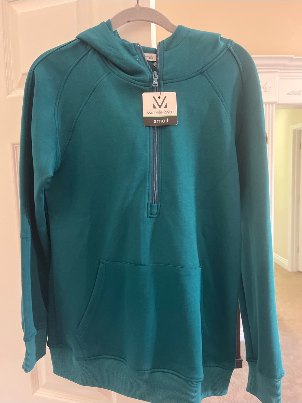 Michelle Mae Teal Half-Zip Hooded Sweatshirt Marshmallow